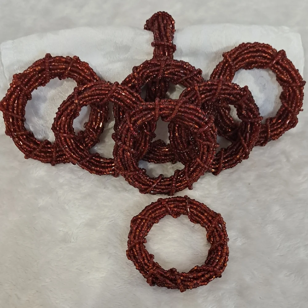 Rustic Beaded Napkin Rings Set